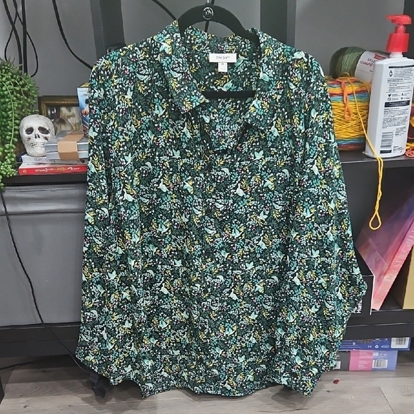 ON 34th Tops - Green and Yellow Botanical Button Down Shirt